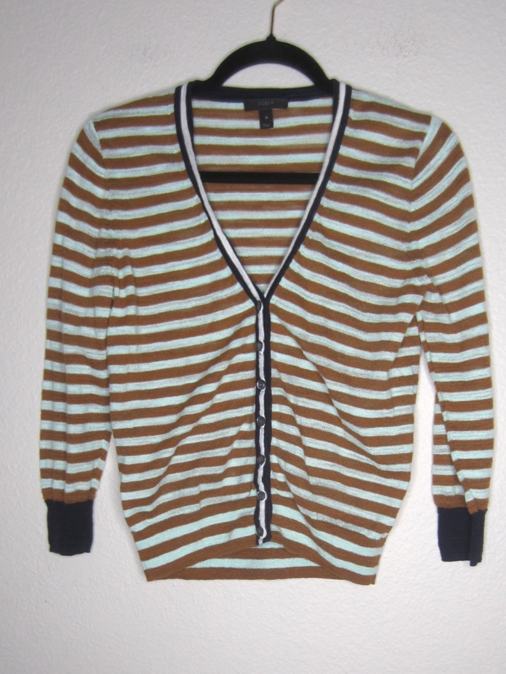 J.Crew Lightweight stripe navy tan cardigan - Size Medium
